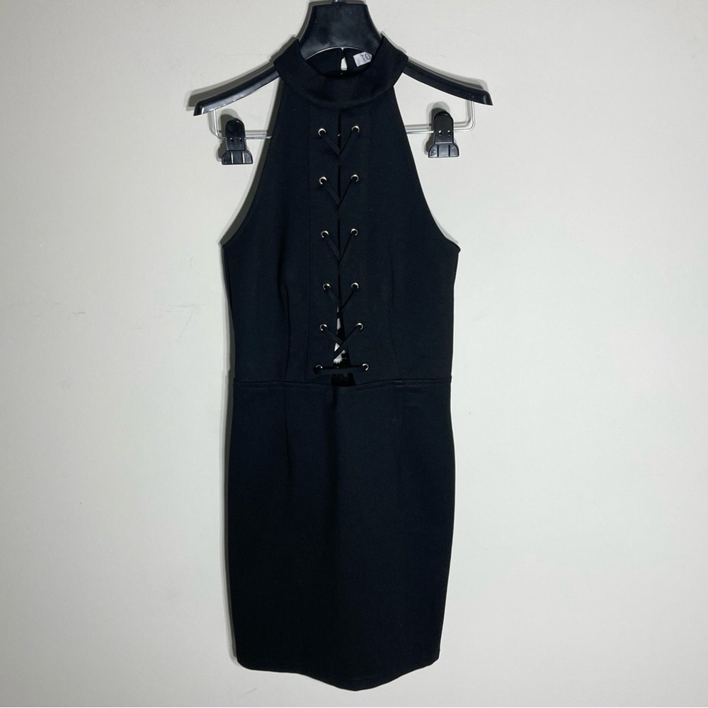 TOBI | Black Lace Up Halter Neck Dress - Picture 1 of 15